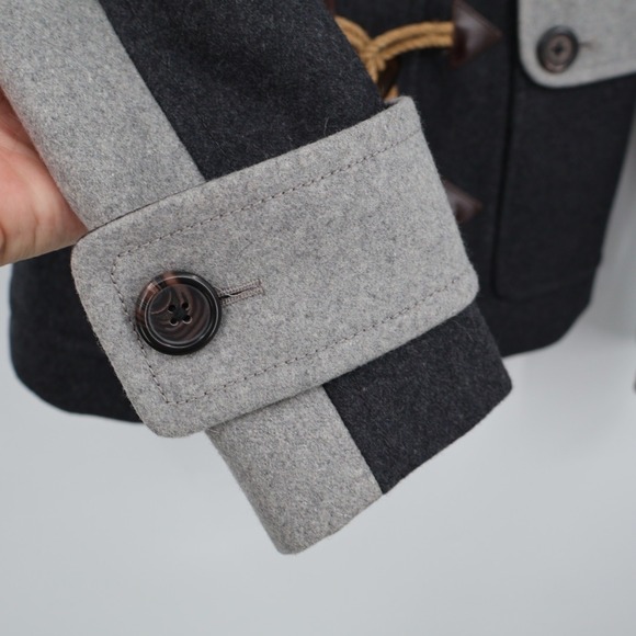 NWT J Crew Colorblock Duffle Coat Wool Black Gray Size 0 Nautical Boating Preppy - Picture 4 of 11